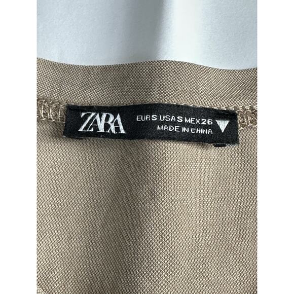 ZARA Women’s Sz S Taupe Short Sleeve Peplum Top Baby Doll Peasant Boho Smocked - Picture 5 of 7